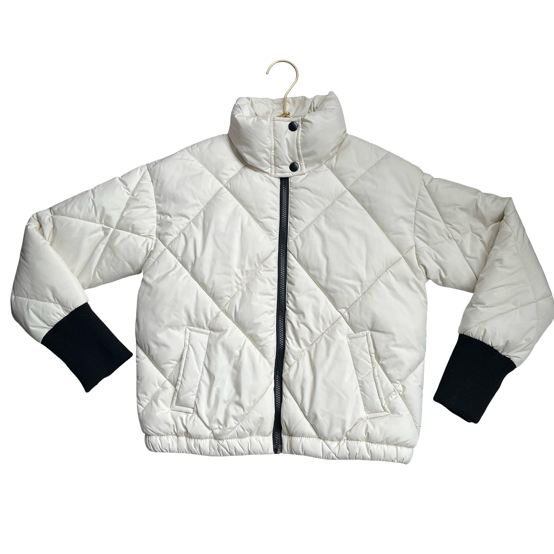 Treasure & Bond Ivory Quilted Puffer Jacket - Size L 10-12