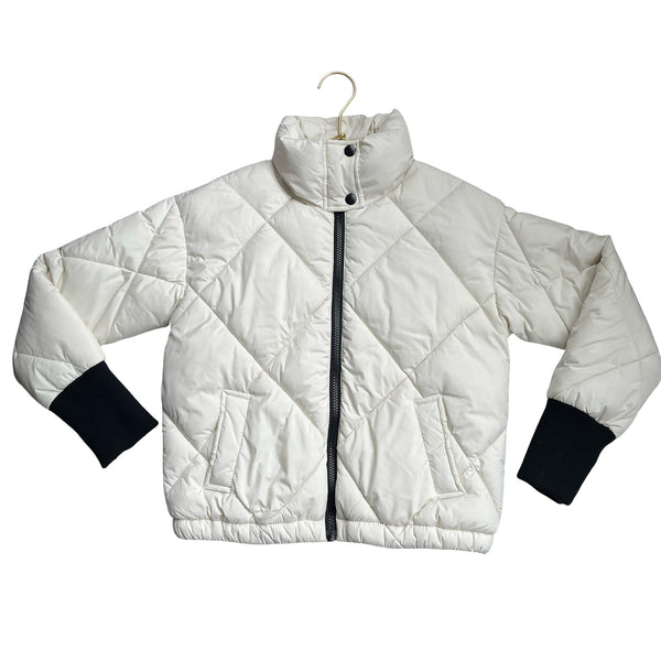 Treasure & Bond Ivory Quilted Puffer Jacket - Size L 10-12