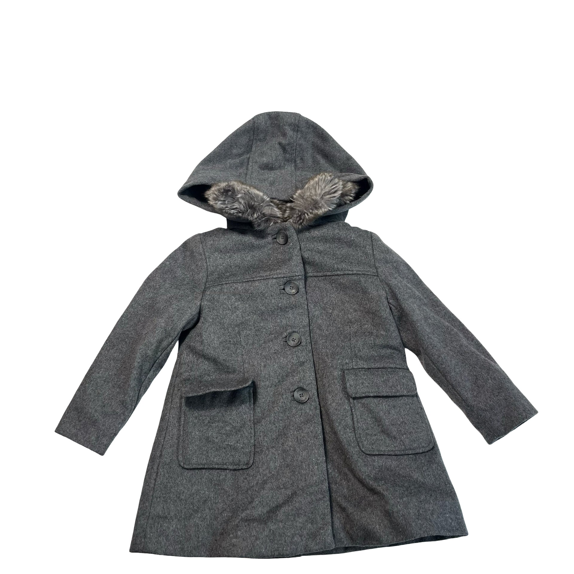 Jacadi Gray Wool-Blend Faux Fur Hooded Jacket - Size 3