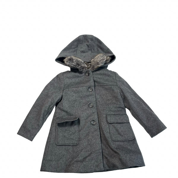 Jacadi Gray Wool-Blend Faux Fur Hooded Jacket - Size 3
