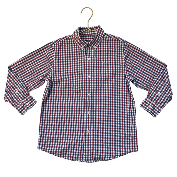 Vineyard Vines Red, White, Blue Check 'Whale' Button Down Shirt - Size 6