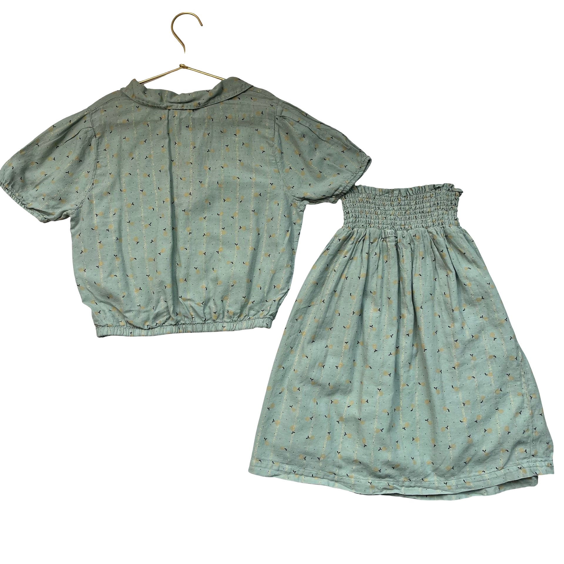 Buho Sage Green & Gold Metallic Pear Print Top & Skirt Set - Size 8Y