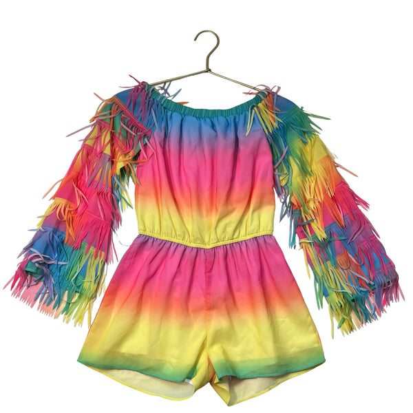 MIA New York Rainbow Ombre Fringe Sleeve Romper - Size M 10