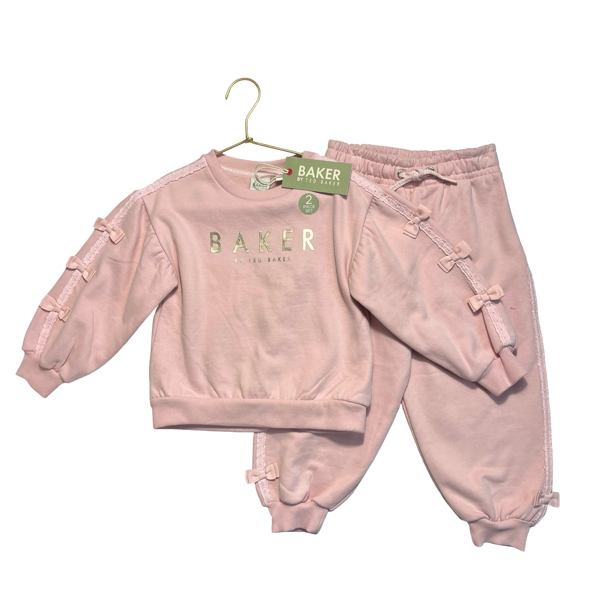 Baker by Ted Baker Pink & Gold Eyelet Trim Sweatshirt & Joggers with Tags - 3-4