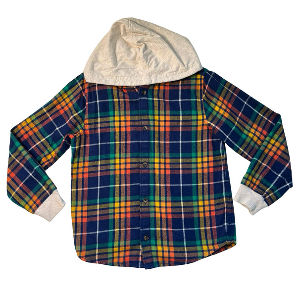 Hanna Andersson Plaid Flannel Hooded Button Down Shirt - Size 6-7