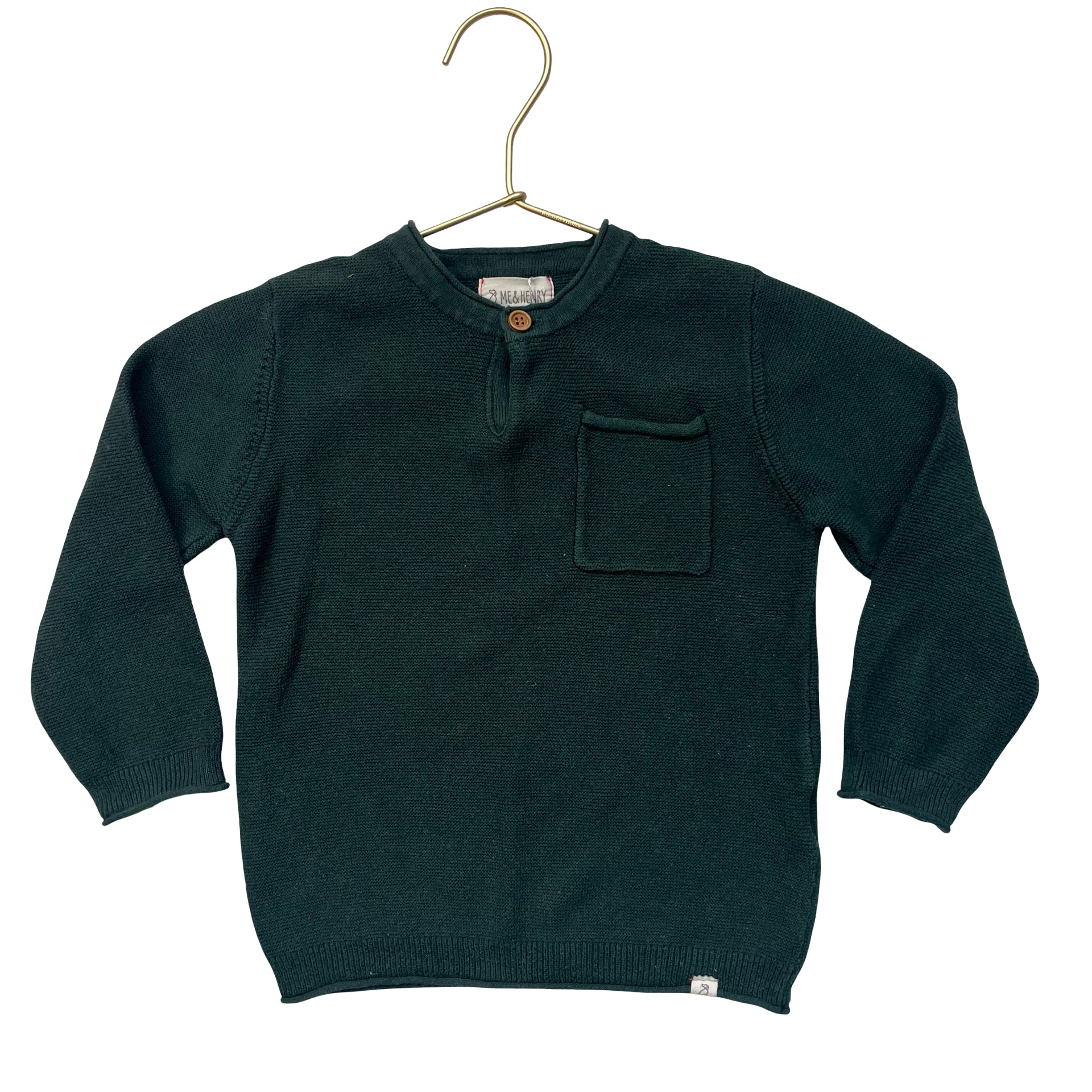 Me & Henry Green Cotton Henley Sweater - Size 3-4
