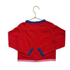 Jacadi Red Cotton Cardigan Sweater, Blue & Pink Trim - Size 6A