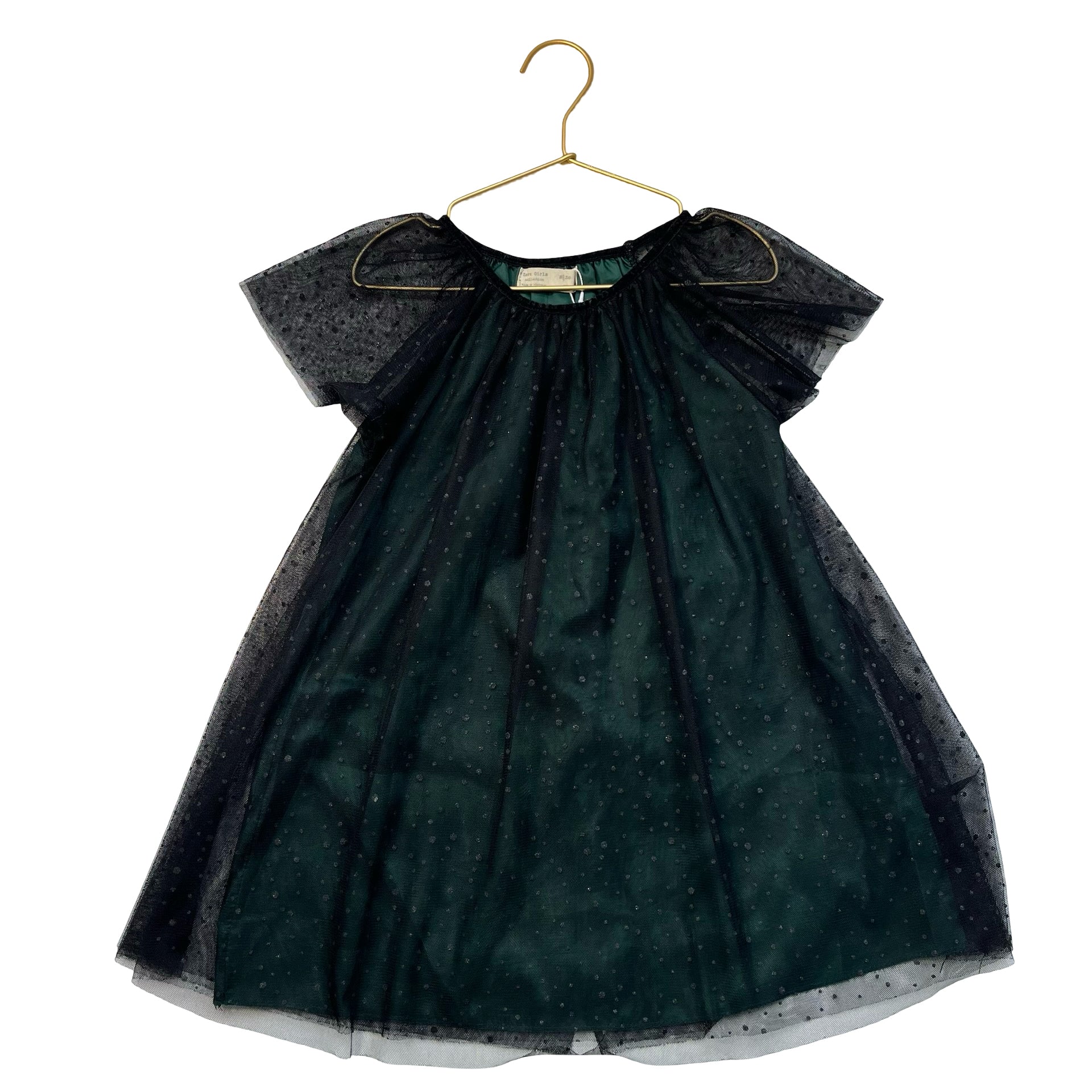 Zara Black & Green Glitter Dot Tulle Dress - Size 6