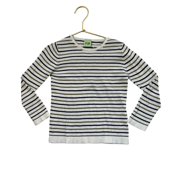 FUB Ivory, Olive, Navy Striped Lightweight Cotton Sweater - Size 3-4Y
