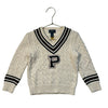 Polo Ralph Lauren Ivory Cotton Cable-Knit V-Neck Varsity Sweater - Size 4