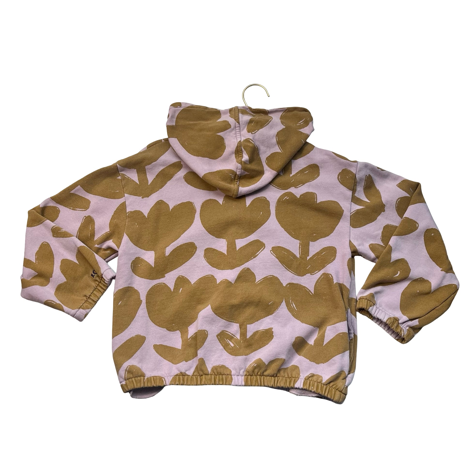 Bobo Choses Lavender & Tan Tulip Print Zip-Up Hooded Sweatshirt - Size 10-11