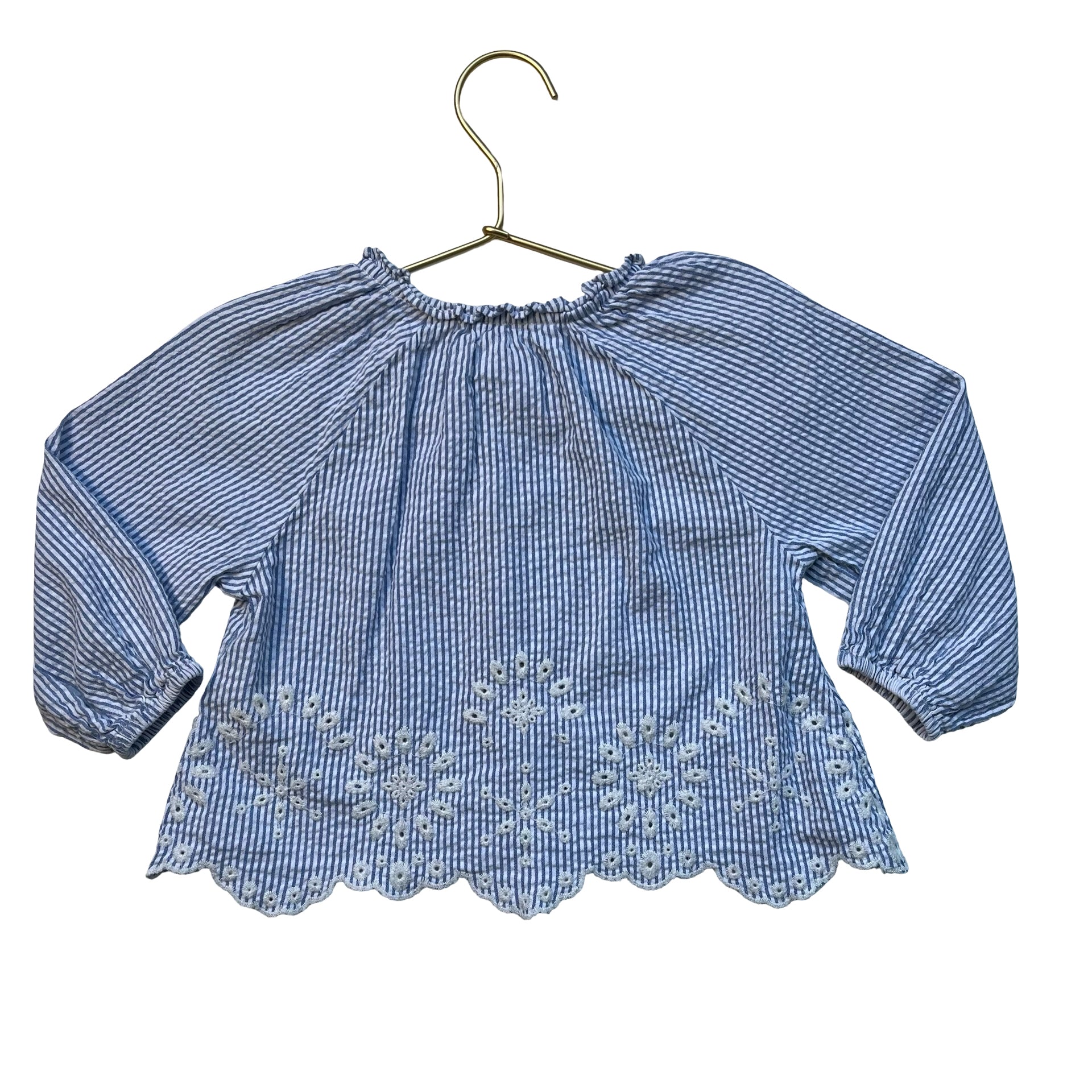 Zara Blue & White Striped Seersucker Eyelet Blouse - Size 1.5Y