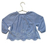 Zara Blue & White Striped Seersucker Eyelet Blouse - Size 1.5Y