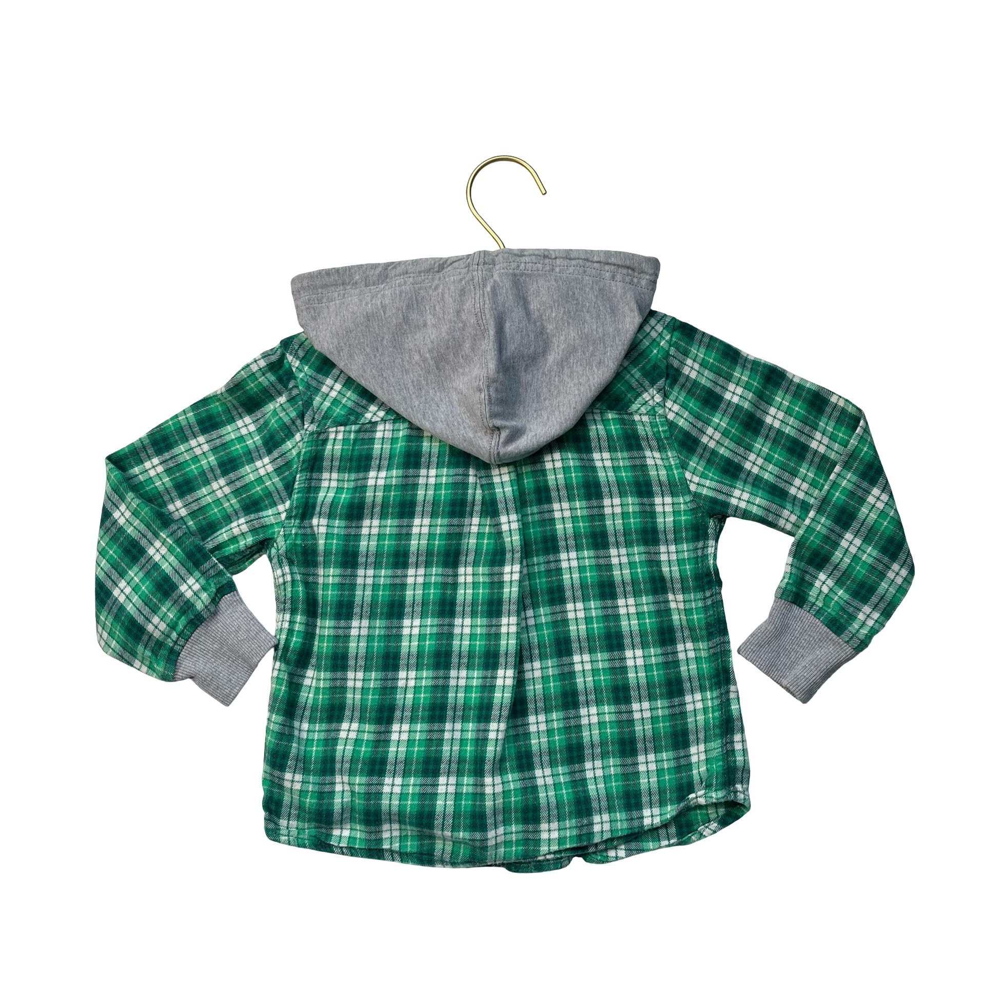 Hanna Andersson Green Plaid Flannel Hooded Button Down Shirt - Size 3T
