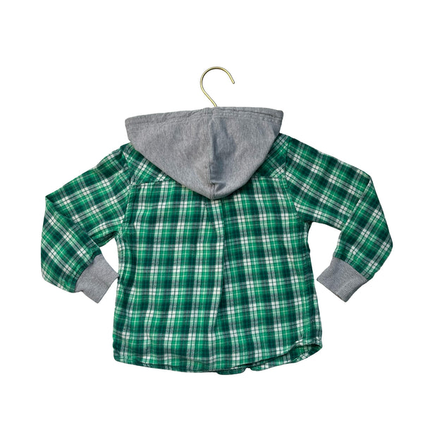 Hanna Andersson Green Plaid Flannel Hooded Button Down Shirt - Size 3T