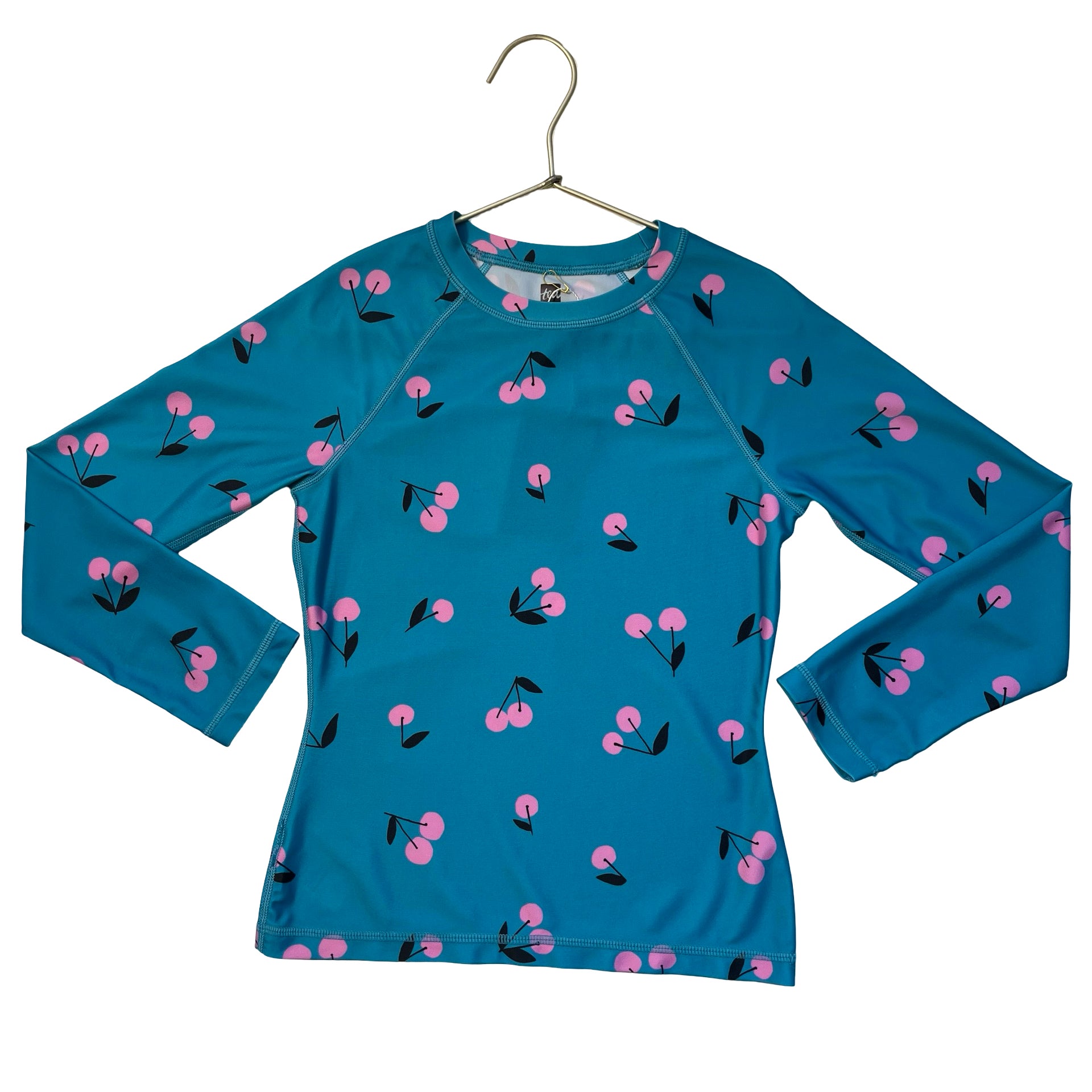 Tea Collection Teal & Pink Cherry Print Rash Guard - Size 8