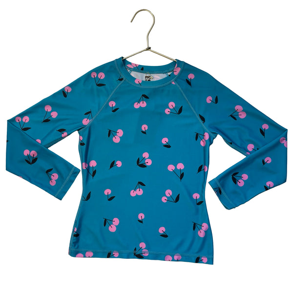 Tea Collection Teal & Pink Cherry Print Rash Guard - Size 8