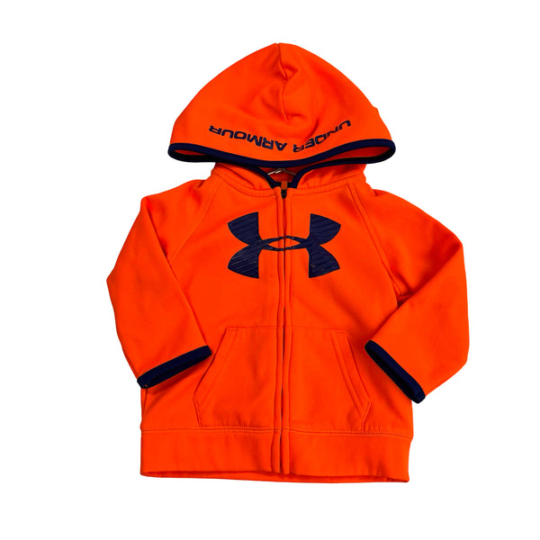 Under Armour Neon Orange & Navy Logo Zip Up Hooded Sweatshirt - Size 12 Months