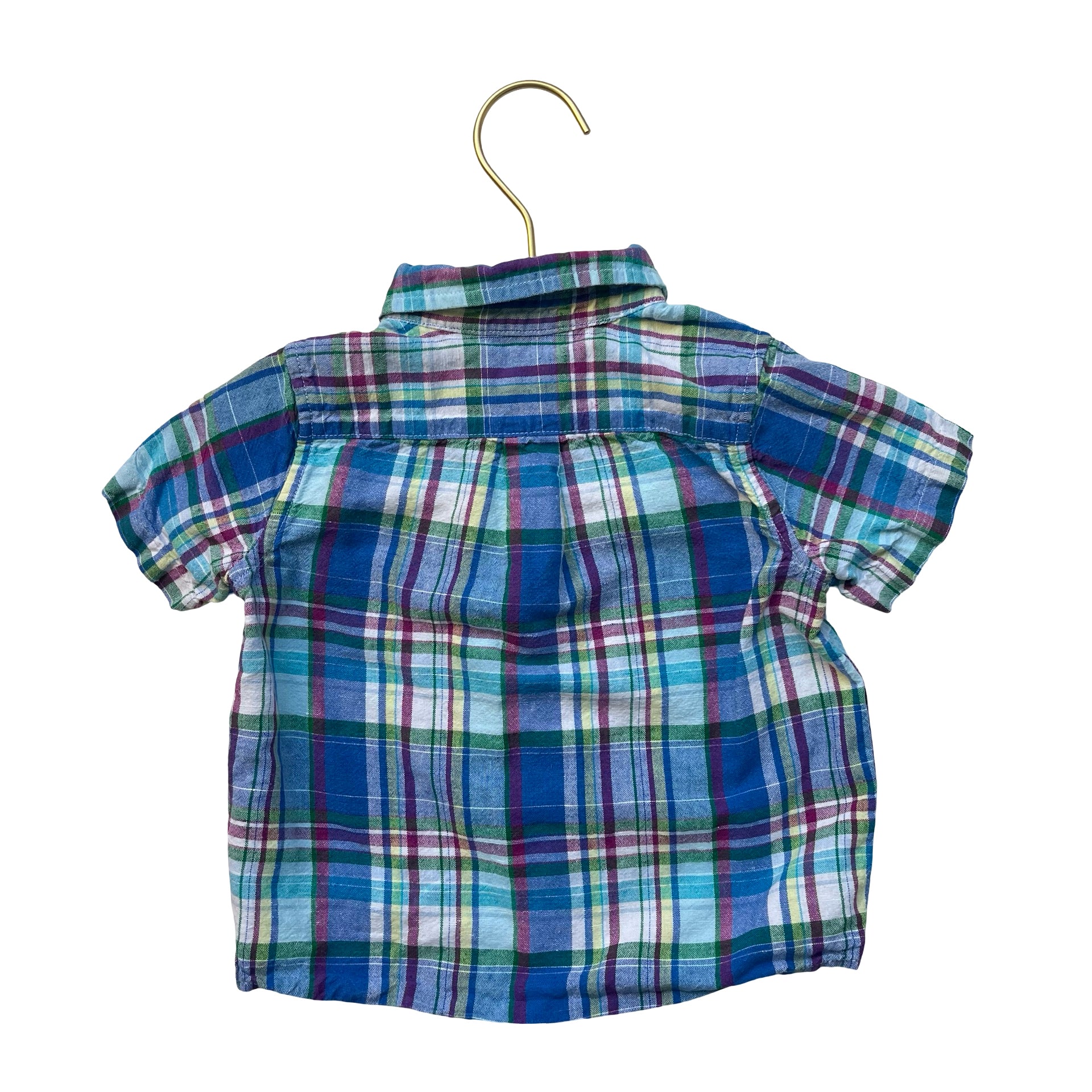 Janie and Jack Blue, Purple, Green Plaid Linen-Cotton Button Down - 18-24 Mo