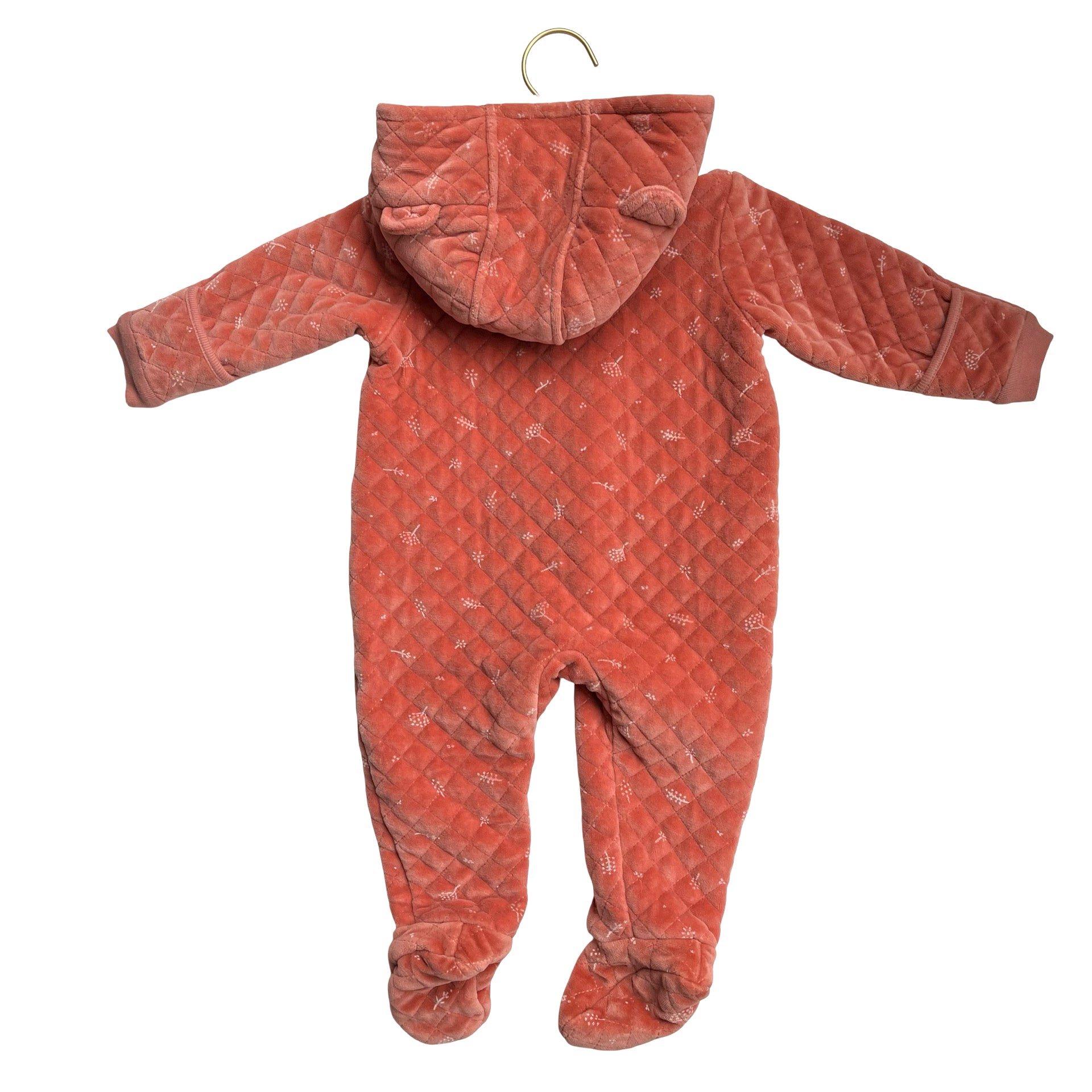 Nordstrom Coral Printed Quilted Velour Footed One-Piece Bunting - Size 12 Mo