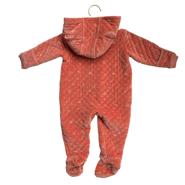 Nordstrom Coral Printed Quilted Velour Footed One-Piece Bunting - Size 12 Mo