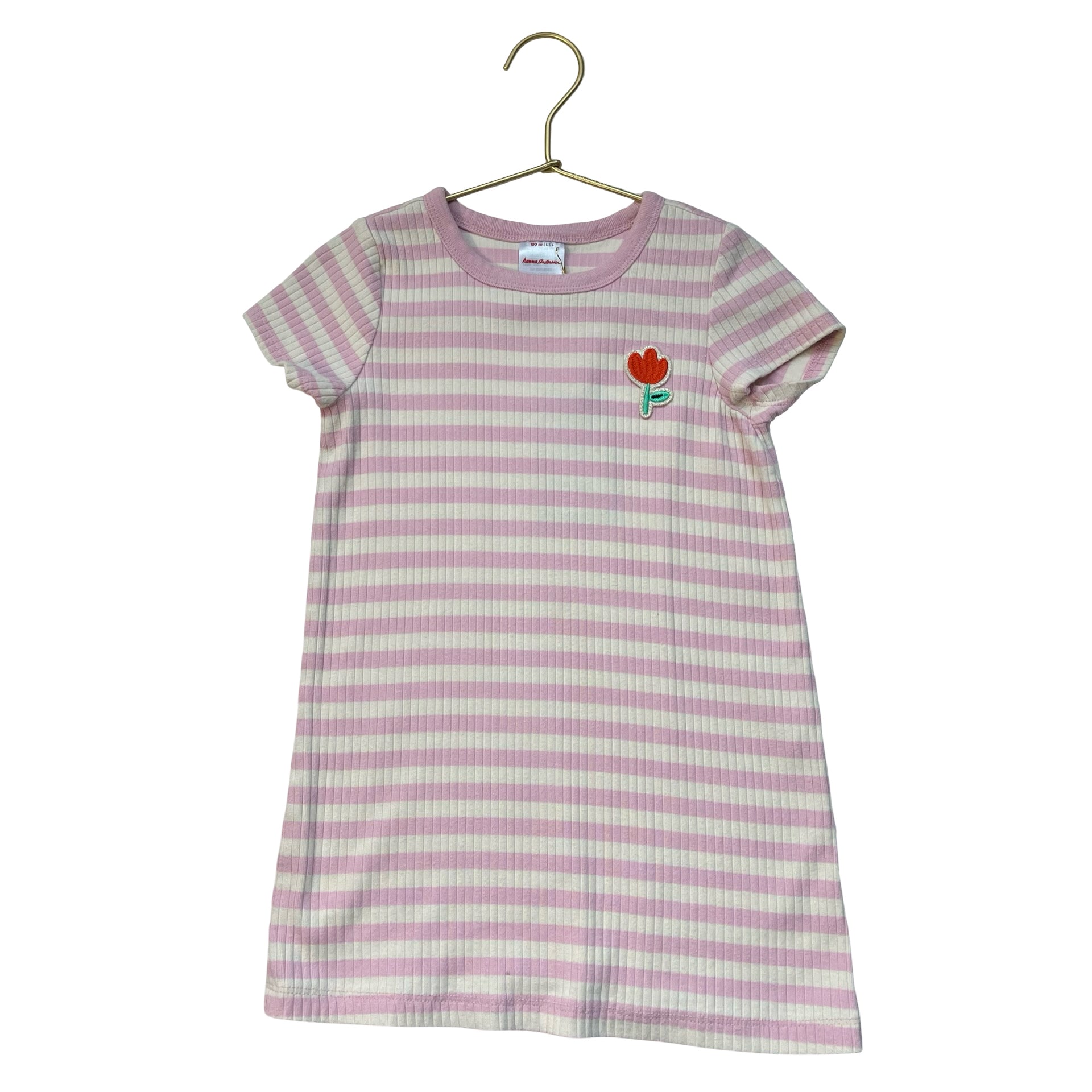 Hanna Andersson Pink & Ivory Striped Ribbed Dress - Size 4
