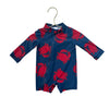 Carter's Navy & Red Crab Print Swim Suit Romper - Size 3 Mo