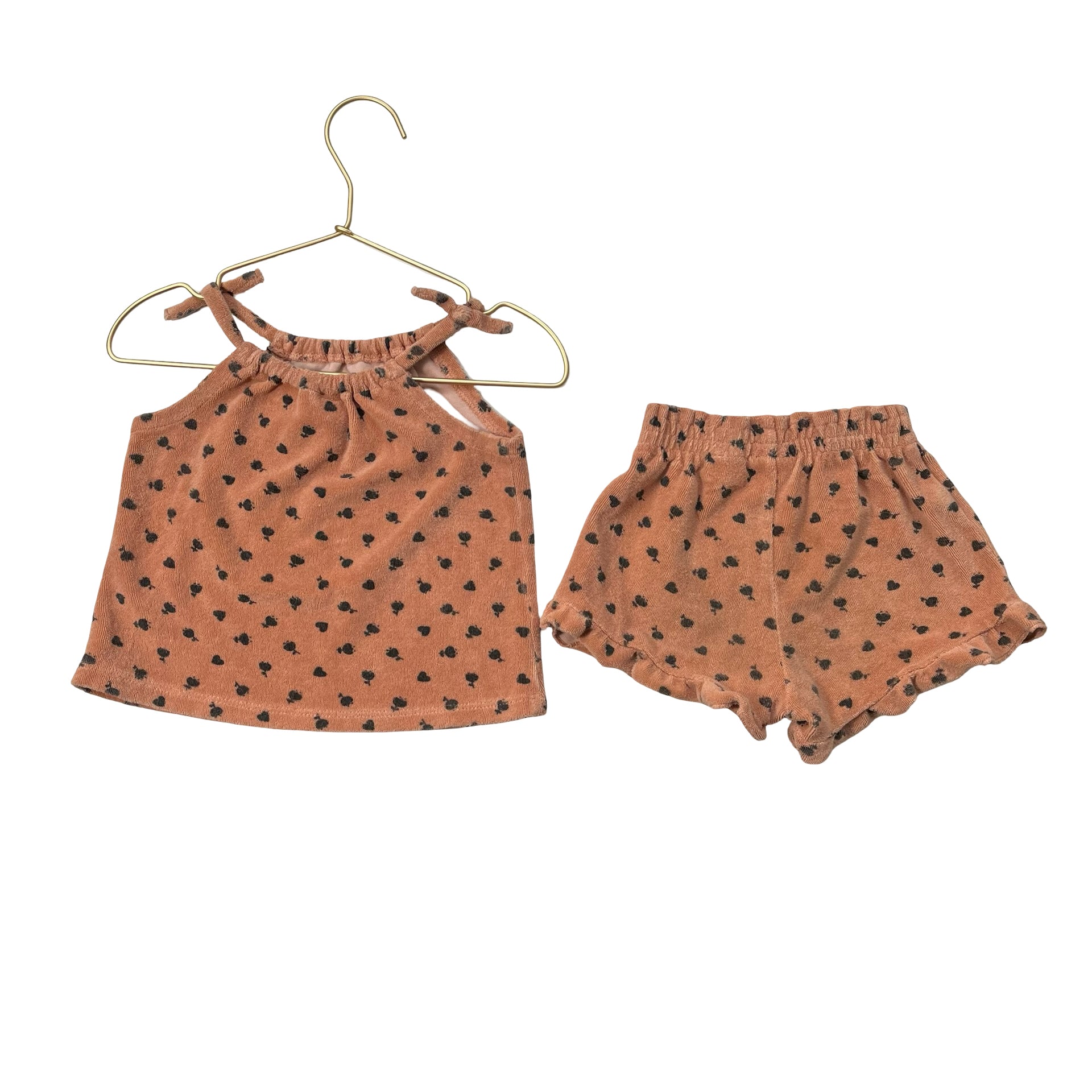 Zara Terra Cotta & Black Flower Print Terry Tank Top & Shorts Set - 12-18 Mo