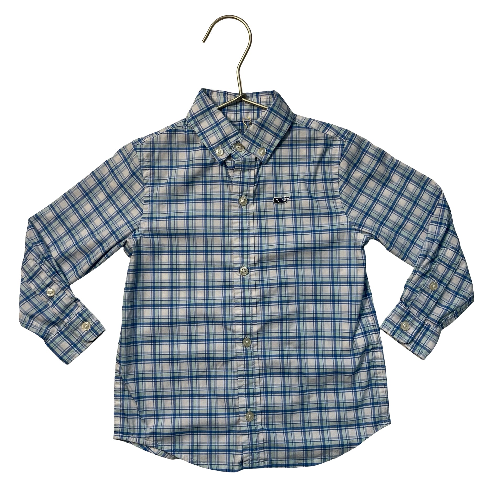 Vineyard Vines Blue, Green, Ivory Plaid 'On-The-Go Performance' Shirt - Size 2T