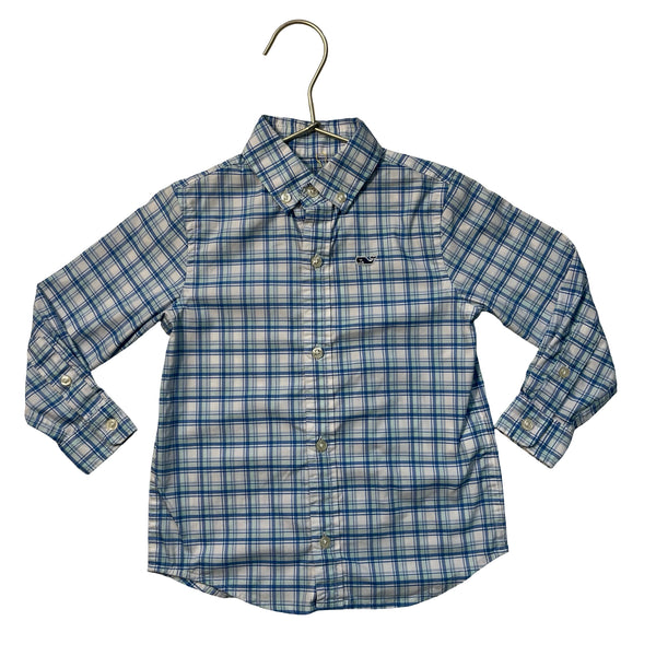 Vineyard Vines Blue, Green, Ivory Plaid 'On-The-Go Performance' Shirt - Size 2T