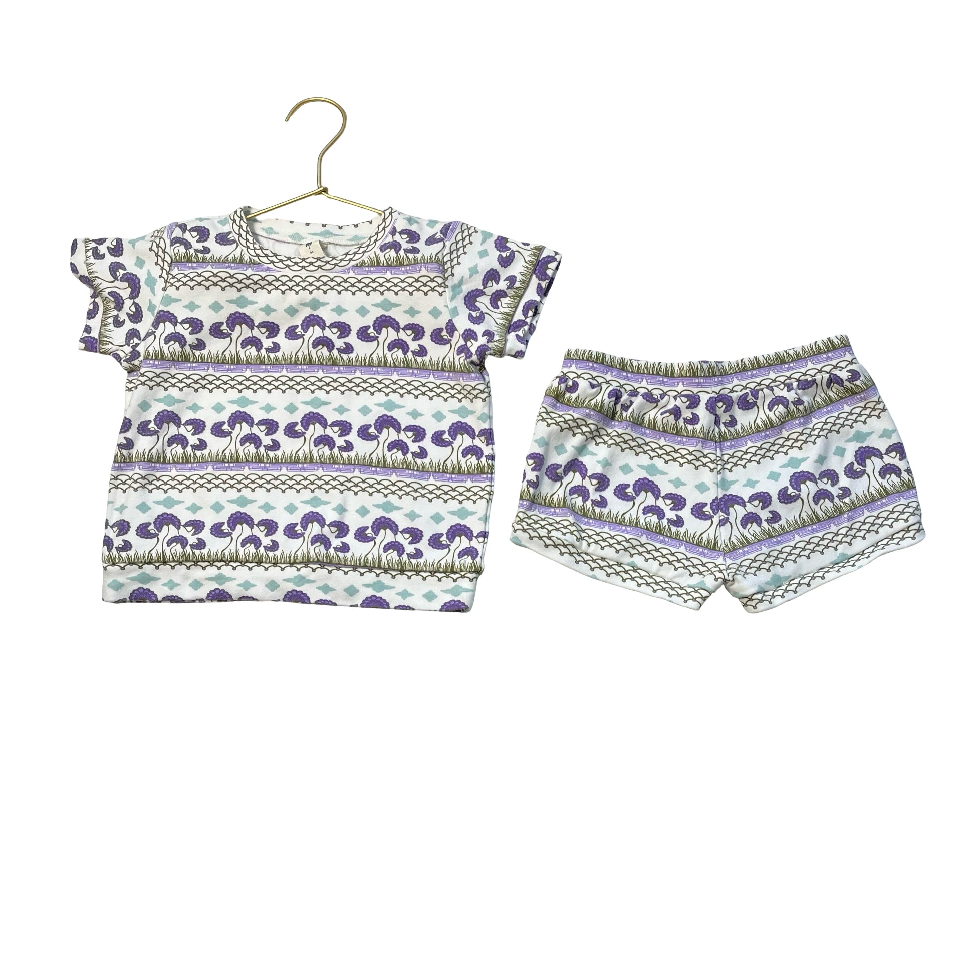 Kate Quinn Purple, Green, Ivory Flower Print Shorts & Top Set - Size 4T