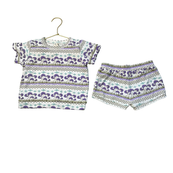 Kate Quinn Purple, Green, Ivory Flower Print Shorts & Top Set - Size 4T