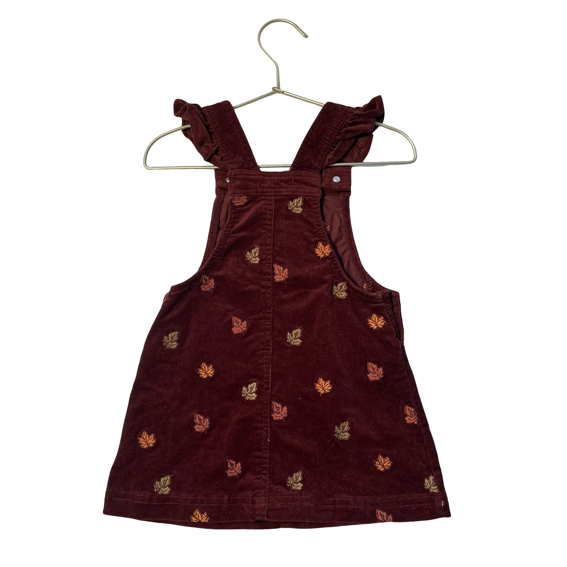Cynthia Rowley Embroidered Turkey & Leaf Rust Corduroy Overall Dress - 2T