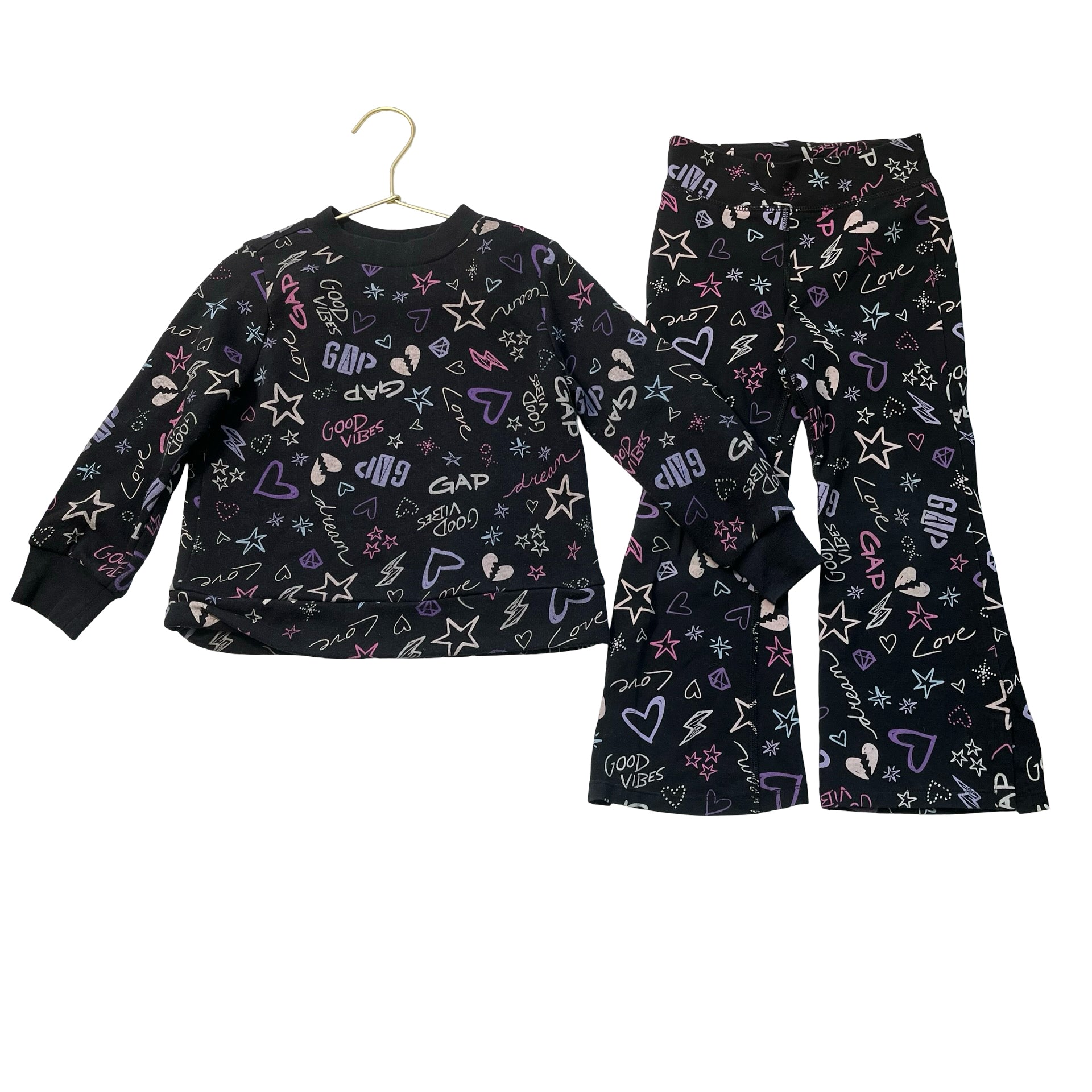 Gap Kids Black Graphic Sweatshirt & Flare Leggings Set - Size XS 4-5