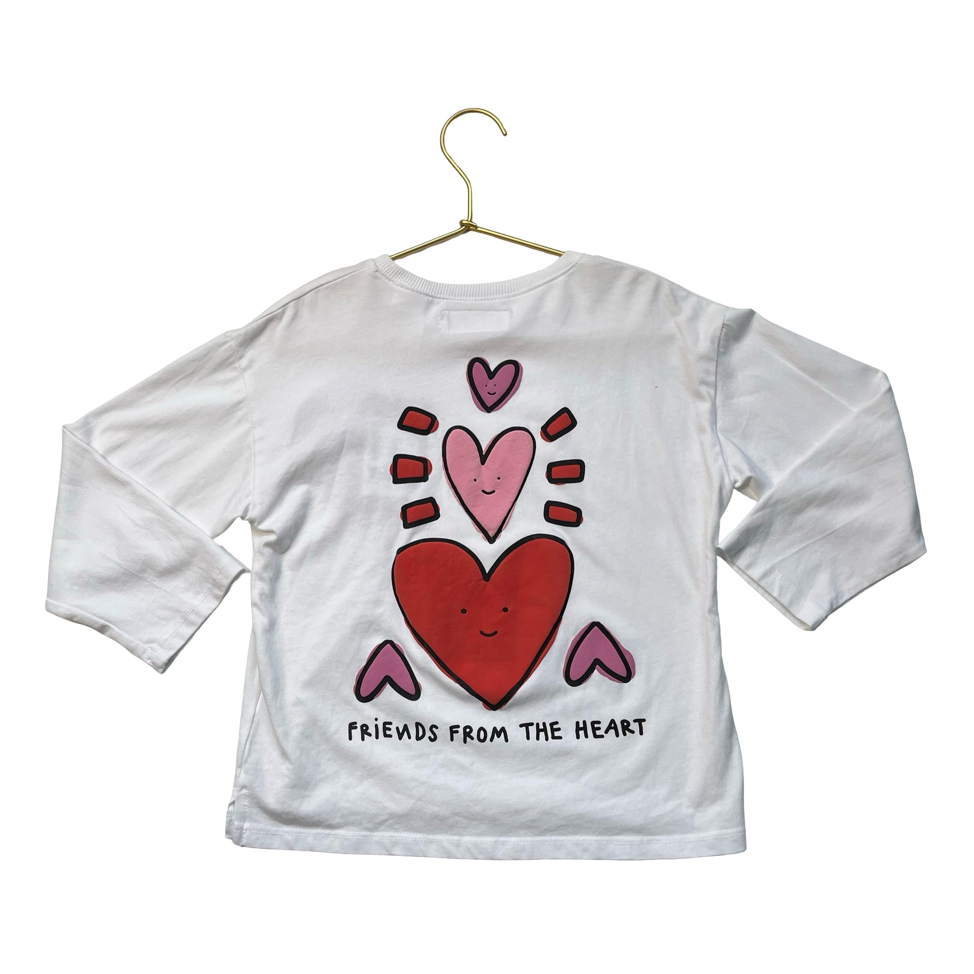 Zara White Heart 'Friends' Graphic Shirt - Size 6