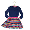 Mini Boden Navy & Multi-Color Cotton Knit Dress - Size 3-4