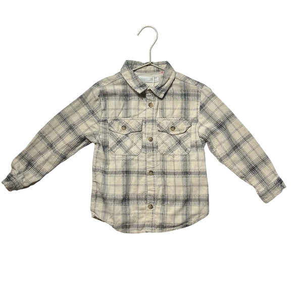 Zara Ivory & Black Plaid Corduroy Button Down - Size 4-5