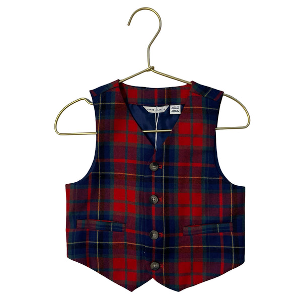 Janie and Jack Red, Navy, Green Plaid Wool Vest - Size 18-24 Mo