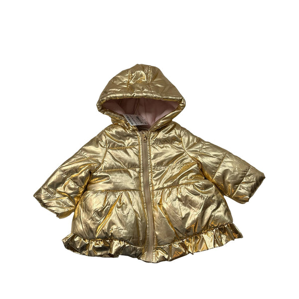 First Impressions Gold Puffer Hooded Jacket with Tag - Size 3 - 6 Months - Bounce Mkt