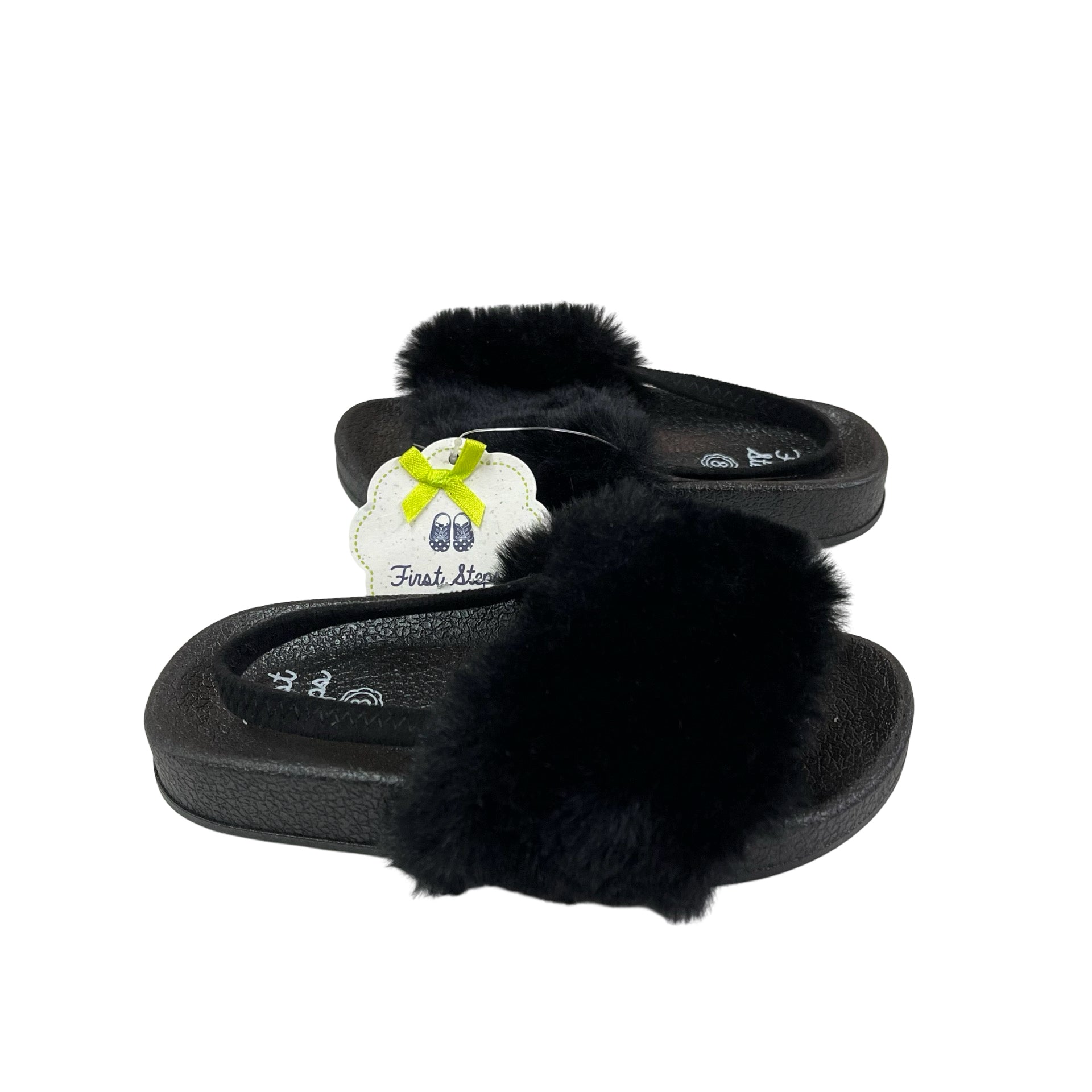 First Steps Black Faux Fur Sandals with Tags - Size 8 - Bounce Mkt