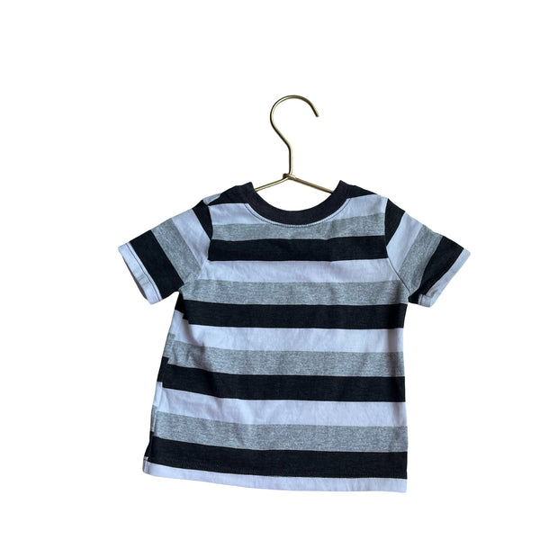 Garanimals Gray, Dark Gray & Ivory Stripe Short Sleeve T-Shirt - Size 6 - 9 Months - Bounce Mkt