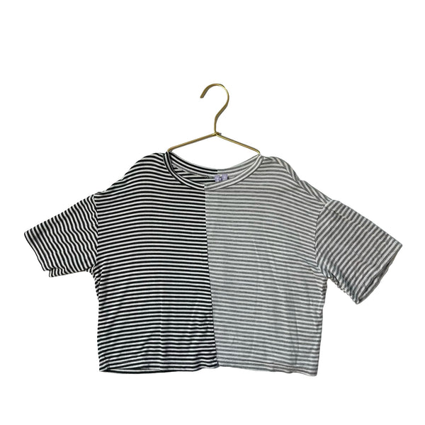 Good Luck Girl Gray & Ivory Striped Tee - Size S 7 - 8 - Bounce Mkt