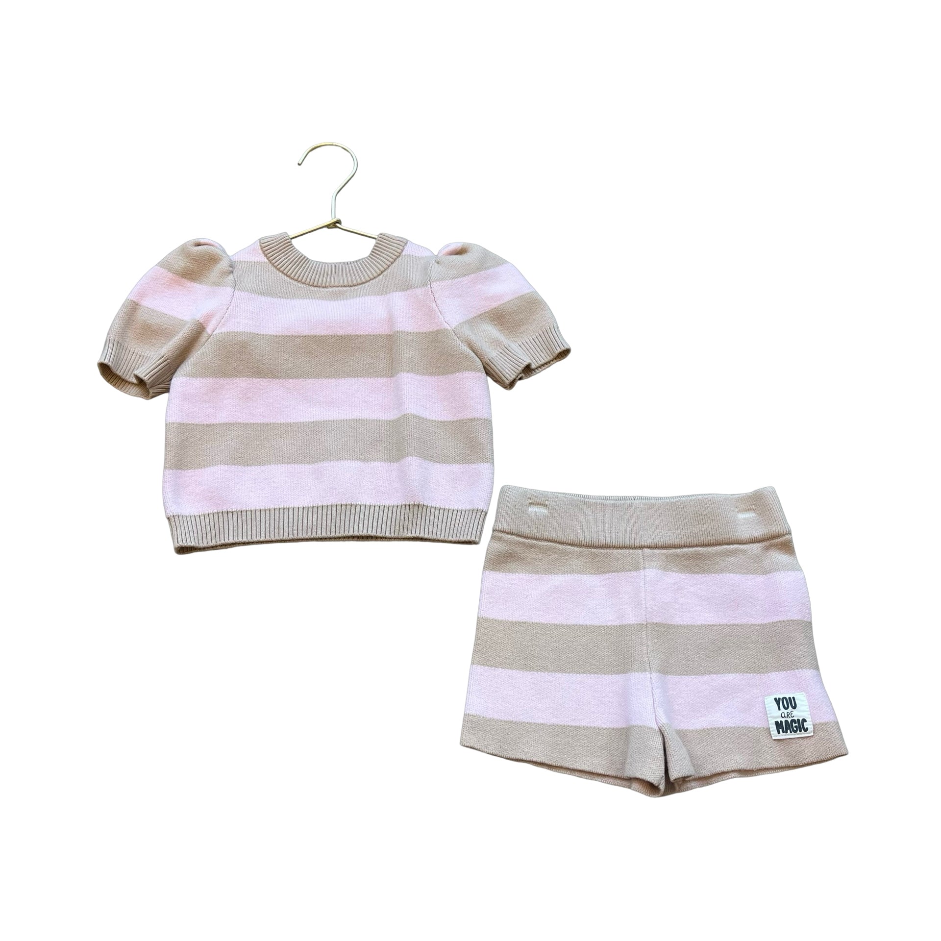 Grayson Mini Pink & Tan Knit Top & Shorts Set - Size 18 Mo - Bounce Mkt