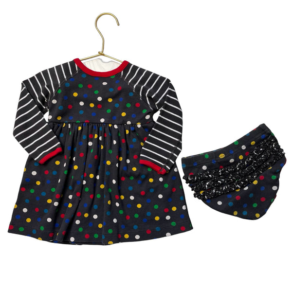 Hanna Andersson Dark Gray Dot & Striped Dress & Bloomers - Size 75 (12 - 18 Mo) - Bounce Mkt