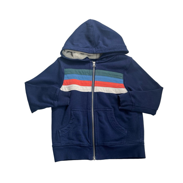 Hanna Andersson Navy & Multi - Color Striped Sherpa - Lined Zip - Up Hoodie - Size 5 - Bounce Mkt