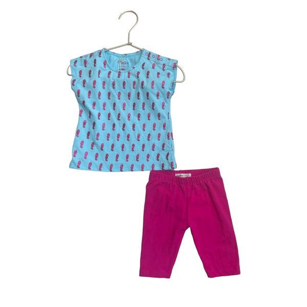 Hatley Blue Sequin Seahorse Print Top & Pink Cropped Leggings Set - Size 12 - 18 M - Bounce Mkt