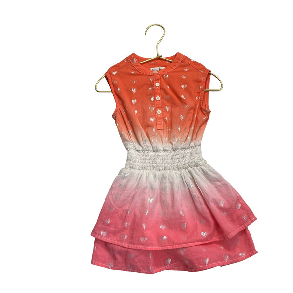Hatley Orange, Ivory, Pink Ombree & Metallic Heart Dress - Size 2 - Bounce Mkt