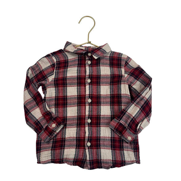 H&M Ivory, Red, Black Plaid Button Down - Size 2T - Bounce Mkt