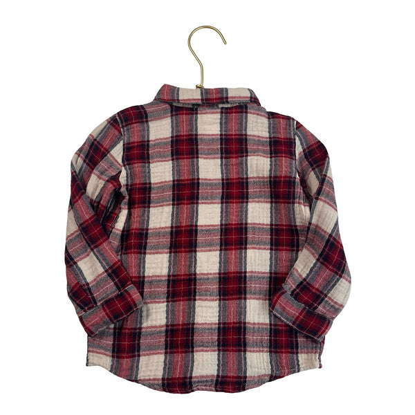 H&M Ivory, Red, Black Plaid Button Down - Size 2T - Bounce Mkt