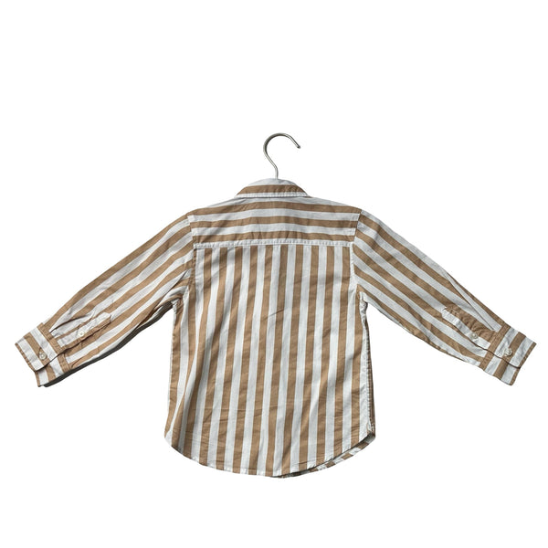 H&M Khaki & White Stripe Long Sleeve Button Down Shirt w/ Tag - Size 2 - Bounce Mkt